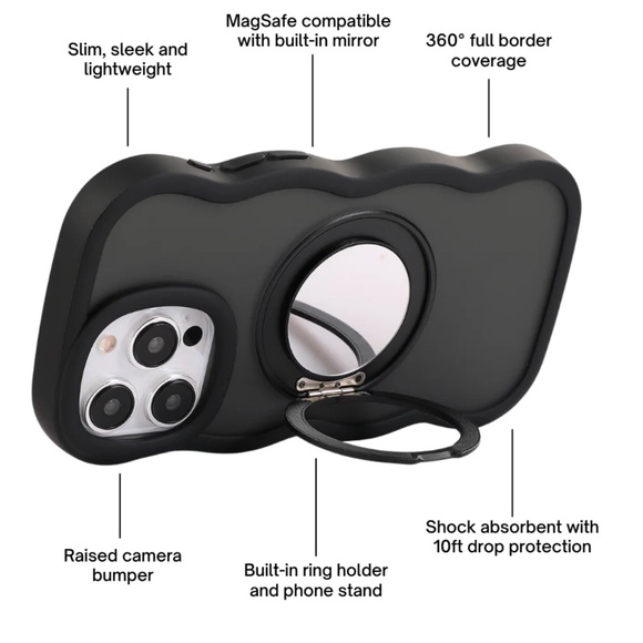 LuxyLemon Black Wavy Mirror MagSafe IPhone 14 Pro Max Case. - Picture 5 of 6